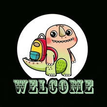 a cartoon drawing of a monster with the word welcome written below it
