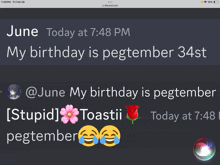 a screenshot of a discord app that says june today at 7:48 pm