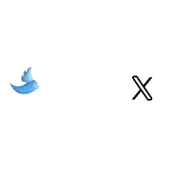 a twitter bird a red flag and a black cross