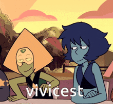 a group of cartoon characters are sitting at a table and the word vivicest is on the bottom left