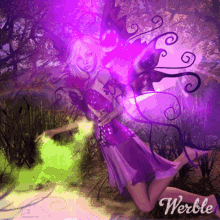 a fairy in a purple dress is kneeling down with the word werble below her