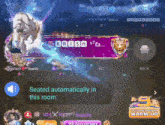 a screenshot of a video game with the words seated automatically in this room at the bottom