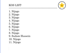 a list of kos list with a yellow star in the corner