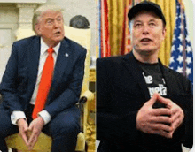 donald trump is sitting in a chair next to elon musk .