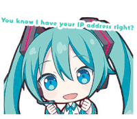 a picture of hatsune miku with the words you know i have your ip address right below her