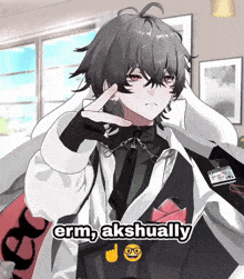 a picture of a boy with the words erm akshually on the bottom right