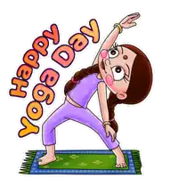 a cartoon of a girl doing a yoga pose with the words happy yoga day below her