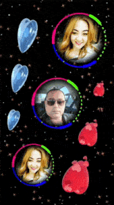 a picture of a man and a woman in circles with hearts around them