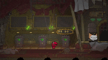 a cartoon scene with a sign that says " help "