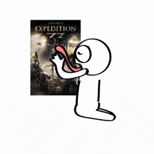a cartoon drawing of a person licking a book called expedition 33
