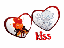 a couple of hearts with the word kiss on the bottom right
