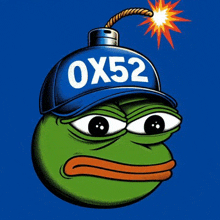 a frog wearing a hat with the number ox52 on it
