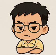 a cartoon of a boy wearing glasses and a yellow shirt