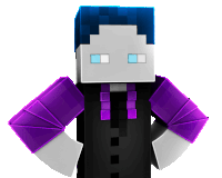 a minecraft character with purple arms and a blue hair