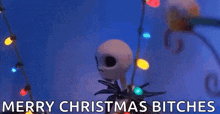 jack skellington from the nightmare before christmas is holding a string of lights .