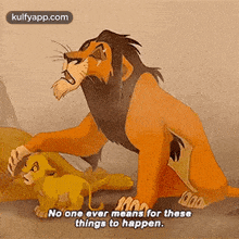 a lion and a cub from the lion king are playing with each other .