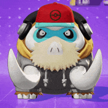 a cartoon character with a beard wearing headphones and a red hat .