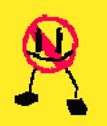 a pixel art drawing of a smiley face with arms and legs