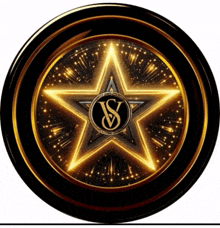 a gold star with a letter s in the center