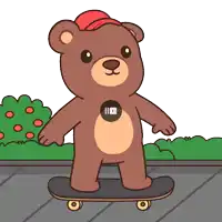 a brown teddy bear is riding a skateboard with a youtube logo on his chest