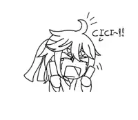 a black and white drawing of a girl screaming with the word cici above her head