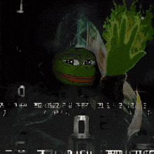 a pixel art of a frog with a hood and a lettuce head