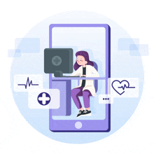 an illustration of a woman sitting at a desk with a computer
