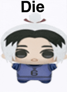 a stuffed doll with the word die written on it