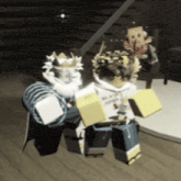 two roblox characters are sitting next to each other on the floor
