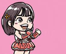 a cartoon drawing of a girl singing with the letter a behind her