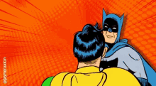 a cartoon of batman and robin fighting each other .