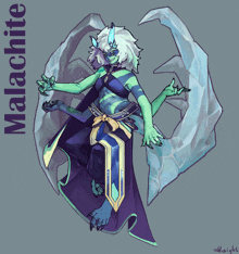 a drawing of a monster with the name malachite on the bottom