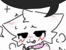 a drawing of a white cat with a black speech bubble above it .