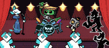 a pixel art of a band playing a song on a stage .