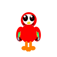 a cartoon drawing of a red bird with orange feet