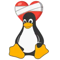 a cartoon penguin with a bandaged heart on his head