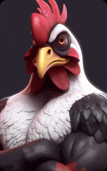 a close up of a rooster with a red crest