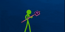 a green stick figure is holding a purple box that says pt