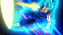 a cartoon character is flying through the air with a light coming out of his hand .
