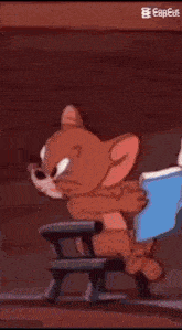 a cartoon of jerry looking through a hole in a wall