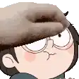 a cartoon character wearing glasses and a hat with a donut on his head .