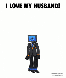 a cartoon of a man in a suit jumping in the air with the words " i love my husband " on the bottom