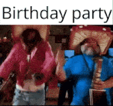 a man and a woman are dancing in a birthday party .