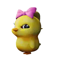 a cartoon chick with a pink bow on its head