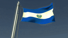 the flag of el salvador is flying in the wind with a blue sky in the background