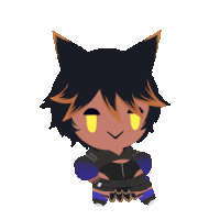 a cartoon drawing of a person with cat ears and yellow eyes