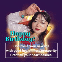 a picture of a woman with the words happy birthday written on it