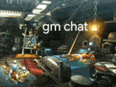 a video game scene with the words gm chat on the top