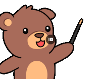 a brown teddy bear is holding a pencil with a youtube logo in its mouth