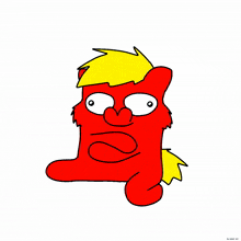 a cartoon drawing of a red monster with a yellow mane